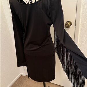 H&M Black Long Sleeve Fringe Dress